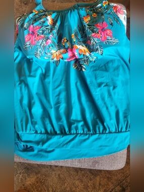 Turquoise Floral Halter Tankini Top Lane Bryant Swim